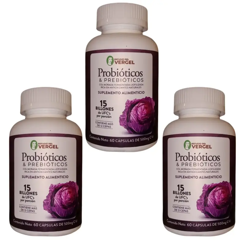Probióticos y Prebióticos de Col Morada_3 Pack 3 botes de probióticos de Refugio del Vergel